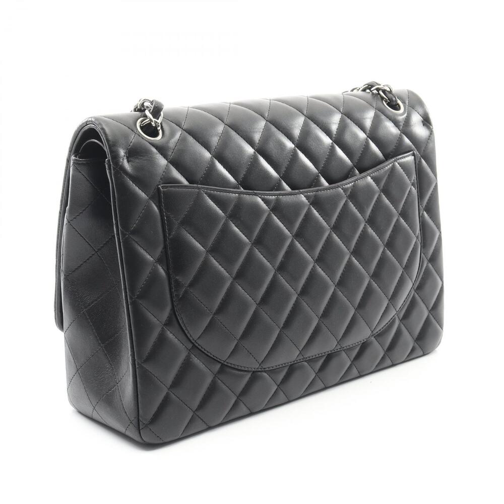 Chanel Flap Lambskin Shoulder Bag Double Black Matelasse Sheepskin Black